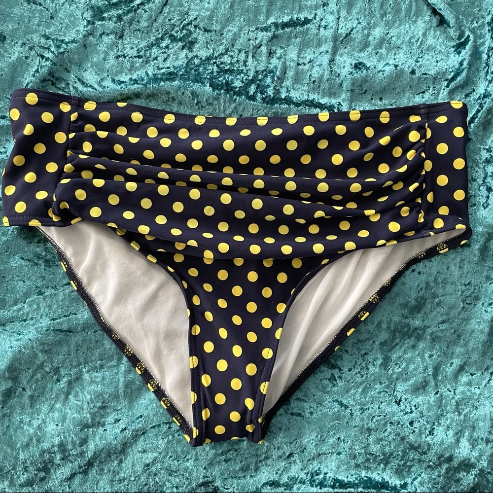 NWOT Delia’s Navy and Yellow Polka Dot High Waist Bikini Bottom
